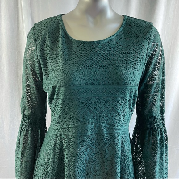 My Michelle Evergreen Lace Dress with Bell Sleeves - Picture 2 of 5